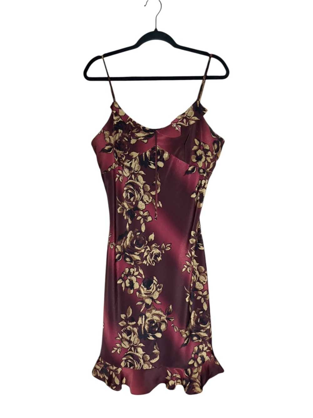 Vintage Y2K 90s Fashion Bug Floral Slip Midi Dress Size 16 Whimsygoth Burgundy
